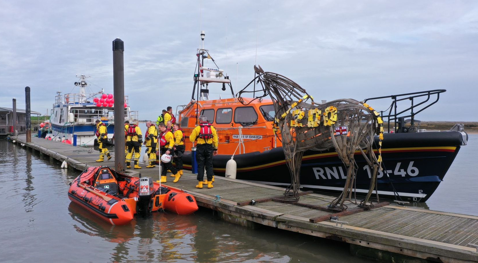 Wells lifeboats with the lifeboat horse on the pontoons March 24